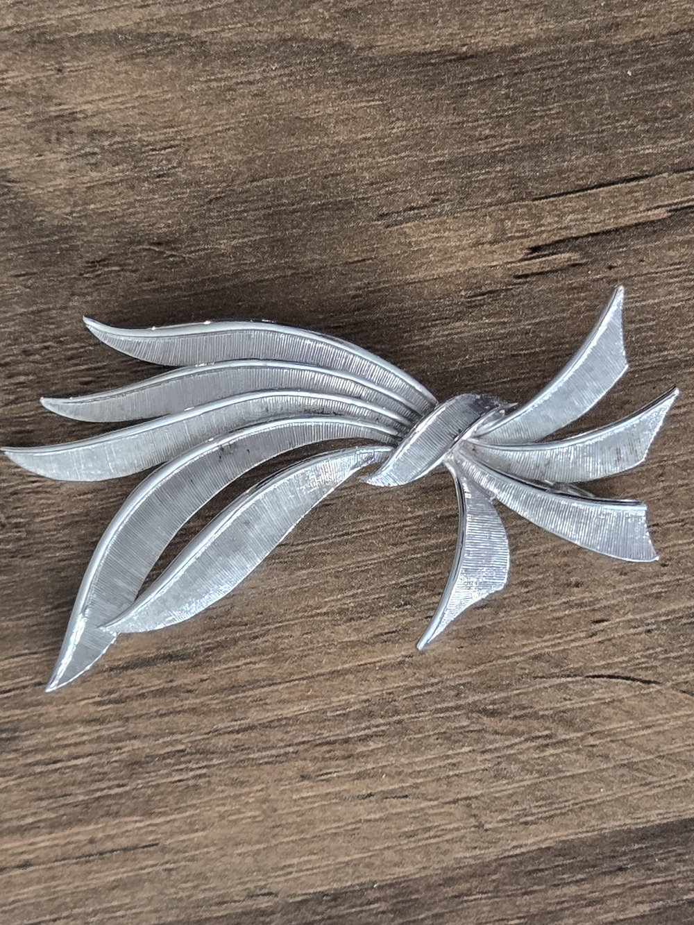 Vintage Monet Silver Leaf Ribbon Brooch - Sculptural Metal Pin